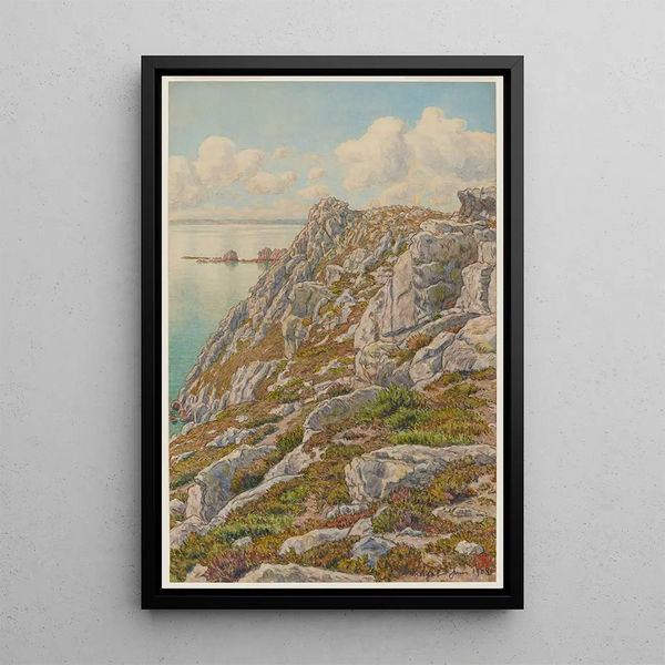 Cliffs of Île Vierge Bay of Douarnenez Morgat - Henri Rivière — framed artwork on a wall