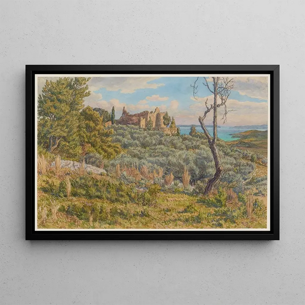 The Old Castle of Bormes - Henri Rivière — framed artwork on a wall