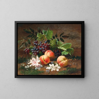 Nature morte forestière avec pêches et raisins - Henri Rousseau — framed artwork on a wall
