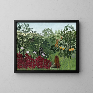 Tropical Forest with Monkeys - Henri Rousseau — framed artwork on a wall