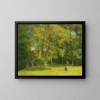 Elegant painting in the park - Henri Stanislas Rouart — framed artwork on a wall