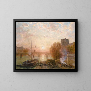Paris, the Seine and the Louvre at sunset - Henri Zuber — framed artwork on a wall