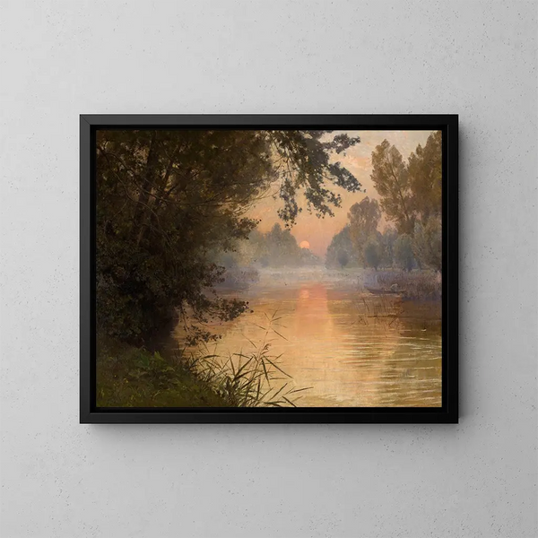 Sunset on the banks of the Loing - Henri Zuber — framed artwork on a wall