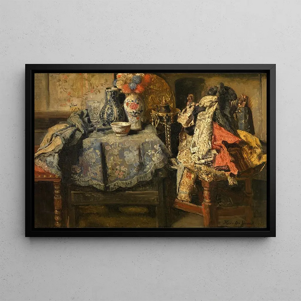 Still life with accessories - Henri de Braekeleer — framed artwork on a wall