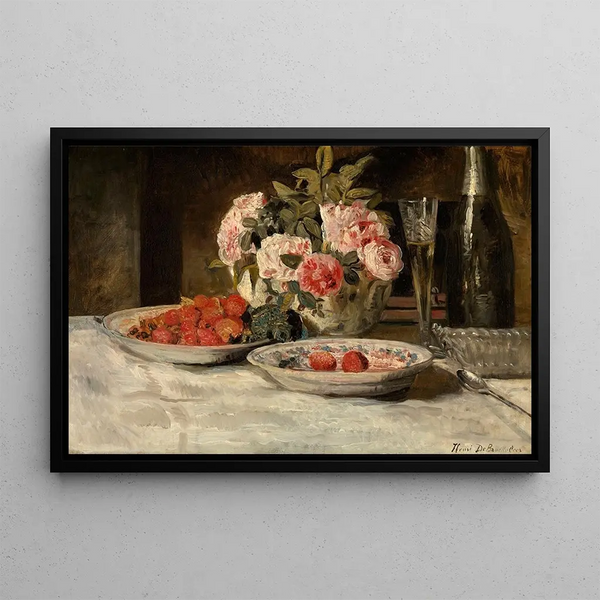 Strawberries and Champagne - Henri de Braekeleer — framed artwork on a wall