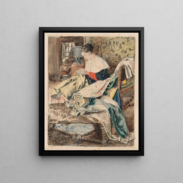 Woman sewing - Henri de Braekeleer — framed artwork on a wall