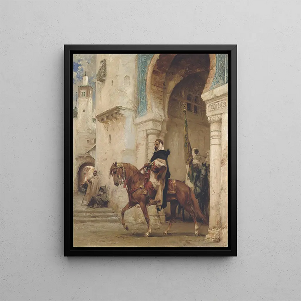 Cavalier quittant un palais - Henri Émilien Rousseau — framed artwork on a wall