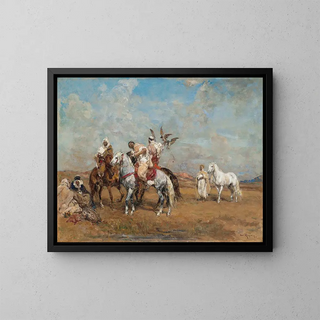 The falcon hunt - Henri Émilien Rousseau — framed artwork on a wall
