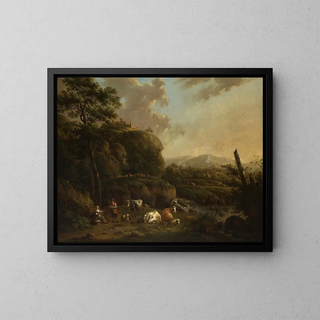 Mountain landscape with shepherds - Henricus Josephus Antonissen — framed artwork on a wall