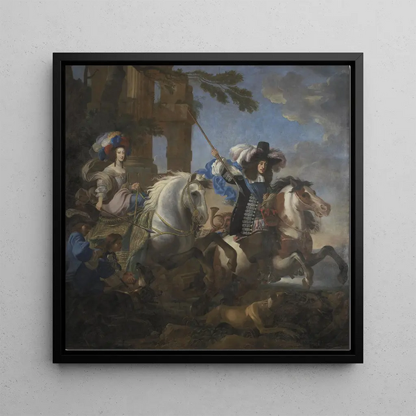 Henriette Adélaïde de Savoie and Ferdinand of Bavaria on horseback - Jan Miel — wall display of the artwork