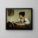 a girl writing the goldfinch - Henriette Browne — framed artwork on a wall