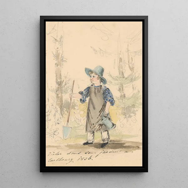 Little Gardener, Viktor's son at the age of 3 - Henriette Odescalchi — framed artwork on a wall