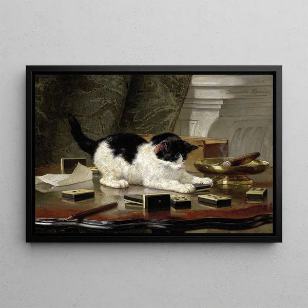 The cat playing - Henriette Ronner-Knip — framed artwork on a wall