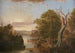Extended landscape painting along the Hudson River with a castle in the distance - Henry Ary — artwork view