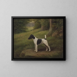 Paddock Paprika, a terrier in a landscape - Henry Crowther — framed artwork on a wall