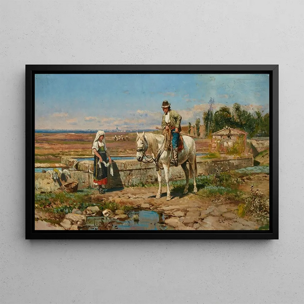 Un buttero à la fontaine - Henry Enrico Coleman — framed artwork on a wall