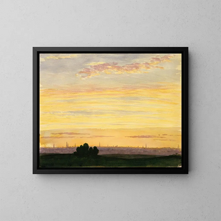 City and Sunset - Henry Farrer — framed artwork on a wall