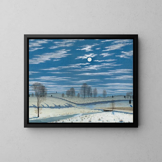 Winter scene in moonlight - Henry Farrer — framed artwork on a wall