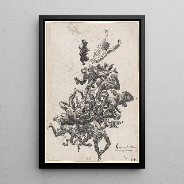 Fall into Hell of the Damned - Henry Fuseli — framed artwork on a wall