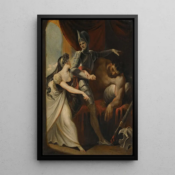 Hon saving Angela from the giant Angulaffer of Oberon by Wieland - Henry Fuseli — framed artwork on a wall
