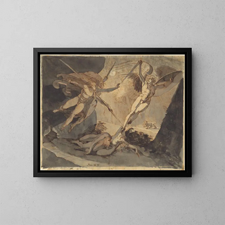 Satan begins with the contact of Ithuriel's spear - Henry Fuseli — framed artwork on a wall