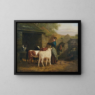 a peasant woman with three calves - Henry Hetherington Emmerson — framed artwork on a wall
