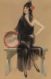 Woman with Tambourine - Henry Hutt — framed artwork on a wall