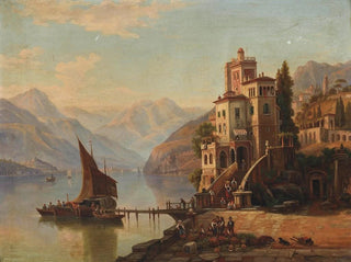 Barge Loading at a Villa on Lake Como - Henry Jackel — artwork view