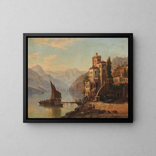 Barge Loading at a Villa on Lake Como - Henry Jackel — framed artwork on a wall
