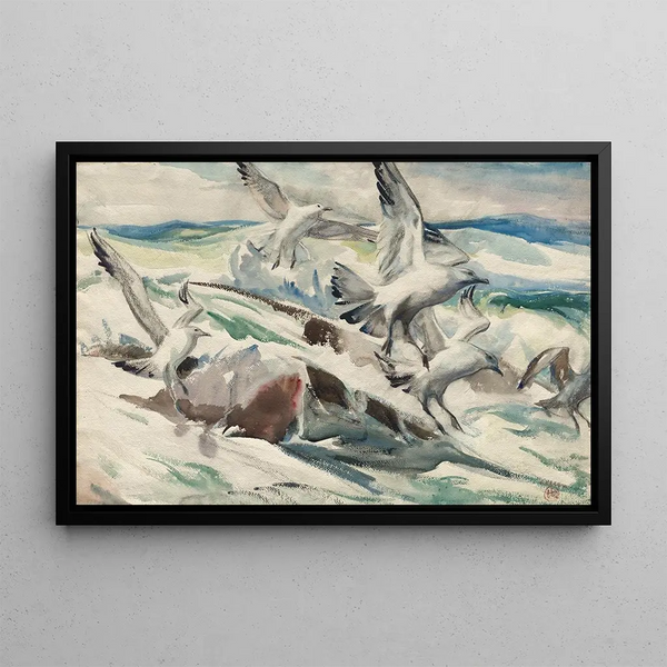 Seagulls feeding - Henry Keller — framed artwork on a wall