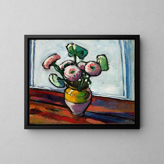 Zinnias - Henry Lyman Saen — framed artwork on a wall