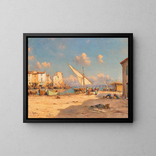 A view of Martigues - Henry Malfroy — framed artwork on a wall
