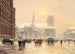 Notre-Dame painting view of the Hôtel de Ville square in snowy weather - Henry Malfroy — artwork view