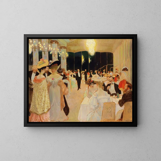 Restaurant scene - Henry Marius Camille Bouvet — framed artwork on a wall