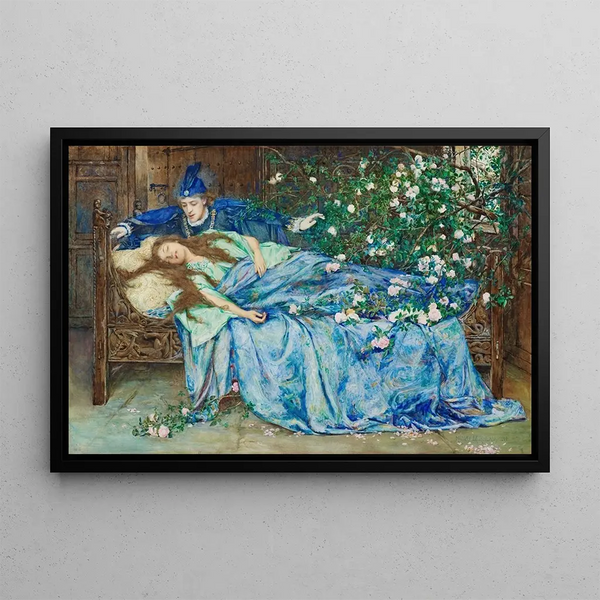 La Belle au bois dormant - Henry Meynell Rheam — framed artwork on a wall
