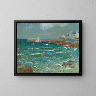 Bathing at the Sea in Lomener - Henry Moret — framed artwork on a wall
