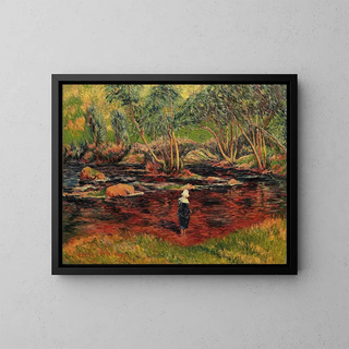 Breton Painting of Pont-Aven with feet in the river - Henry Moret — framed artwork on a wall