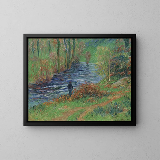 Fisherman by the riverbank - Henry Moret — framed artwork on a wall