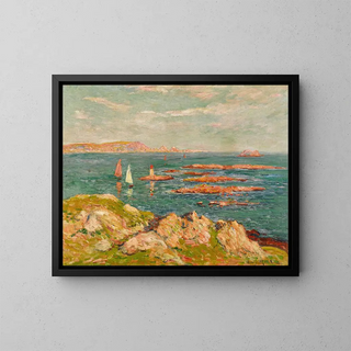 White sail, red sail in Brittany - Henry Moret — framed artwork on a wall