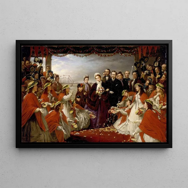 The Landing of Her Royal Highness Princess Alexandra at Gravesend, 7 March 1863 - Henry Nelson O'Neil — framed artwork on a wall
