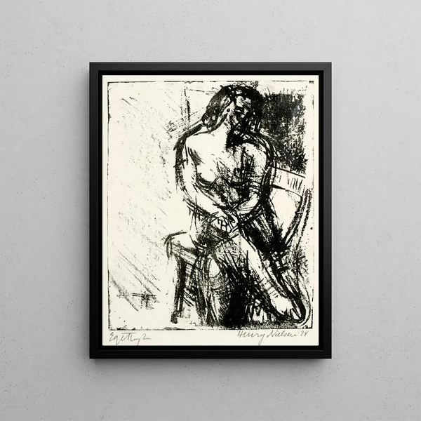 Female Sitting Model Painting - Henry Nielsen — framed artwork on a wall