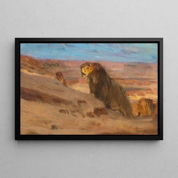 Lions in the Desert - Henry Ossawa Tanner — framed artwork on a wall