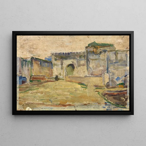 Street scene in Tangier, crenellated architecture - Henry Ossawa Tanner — framed artwork on a wall
