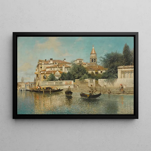 Gondolas on a Venetian Canal - Henry Pember Smith — framed artwork on a wall