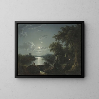 Moonlit fishing on the bank - Henry Pether — framed artwork on a wall