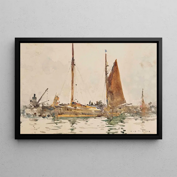 Bateaux de pêche de Lowestoft amarrés à Falmouth - Henry Scott Tuke — framed artwork on a wall