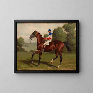 Eurus with jockey in saddle - Henry Stull — framed artwork on a wall