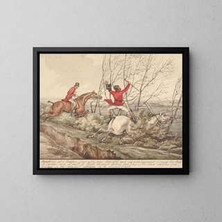 Horses qualified and unqualified riders slipping away from a rasp due to your own shyness and poor management - Henry Thomas Alken — framed artwork on a wall