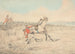 Cavalier clinging to a gray horse after a fall - Henry Thomas Alken — artwork view