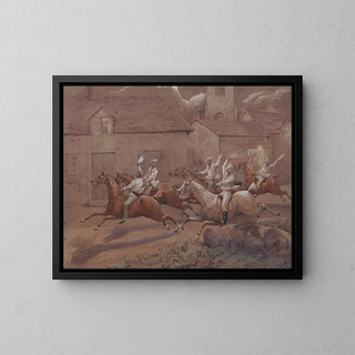 The Night Riders of Nacton, the end of the church and the village of Nacton - Henry Thomas Alken — framed artwork on a wall